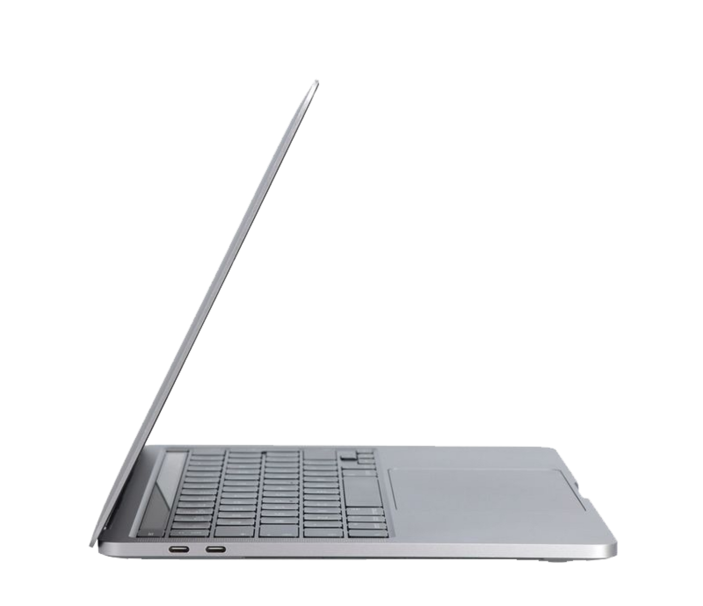 Side view of a refurbished Apple MacBook Pro A2251 with Touch Bar and Thunderbolt 3 ports.
