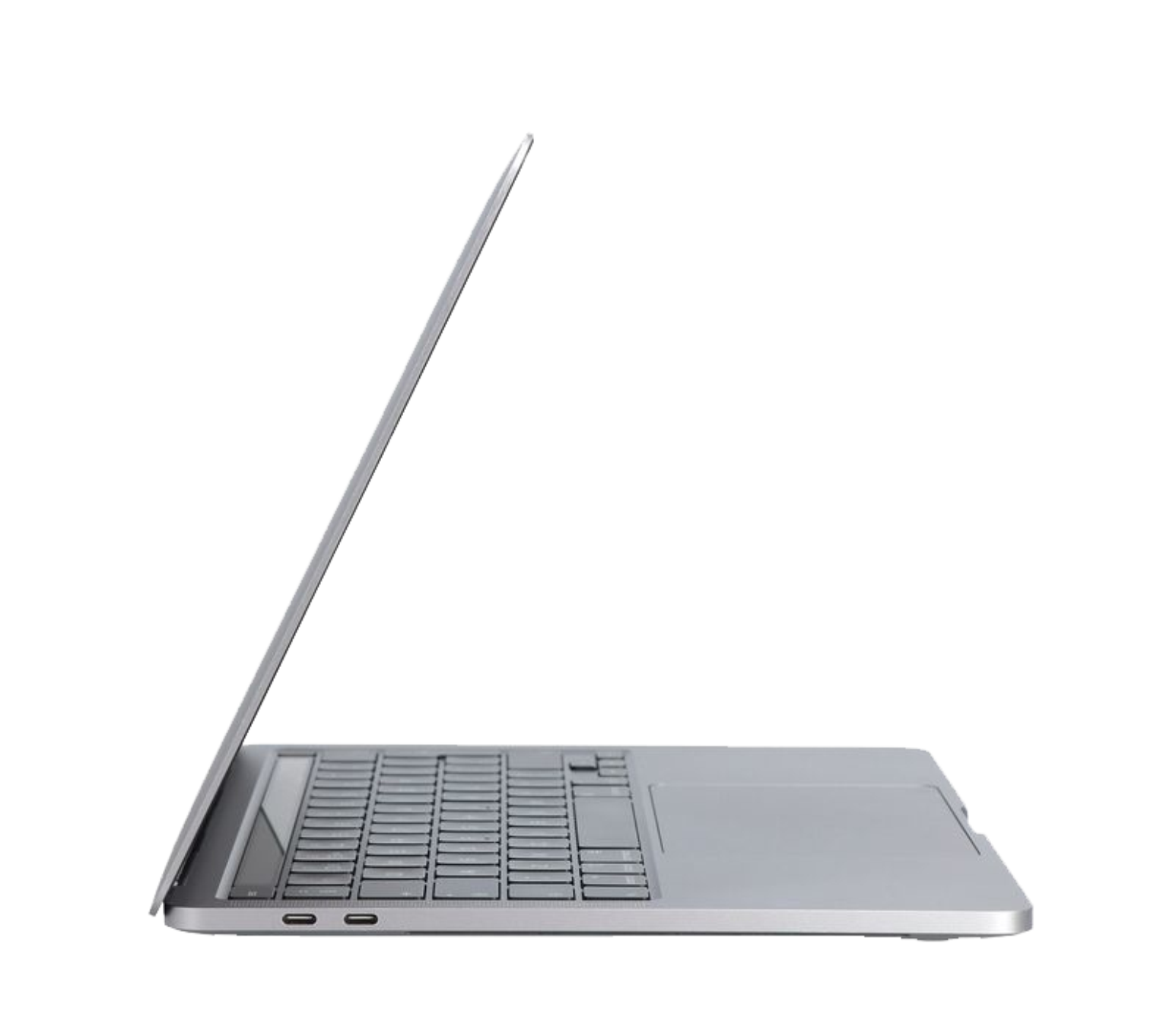 Side view of a refurbished Apple MacBook Pro A2251 with Touch Bar and Thunderbolt 3 ports.