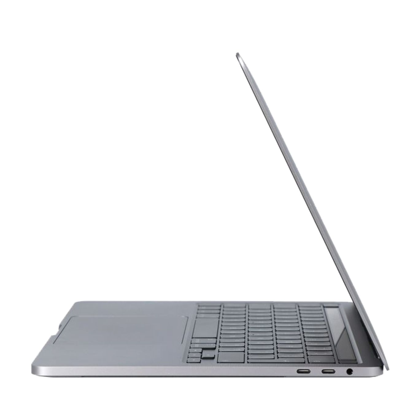 Side view of a refurbished Apple MacBook Pro A2251 with Touch Bar and Thunderbolt 3 ports.